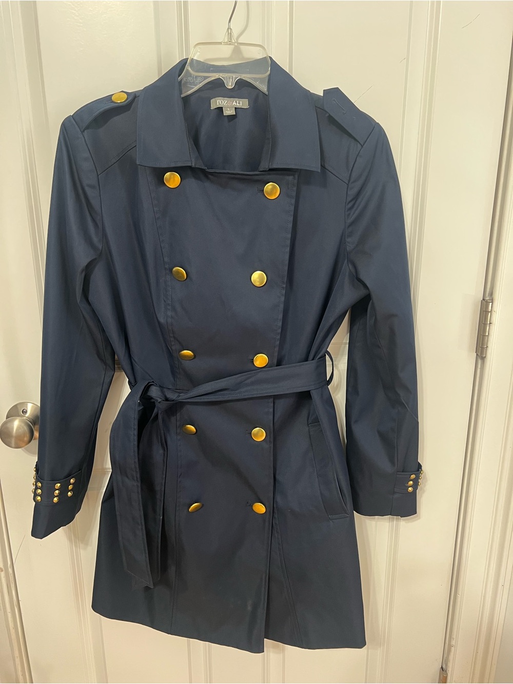 Roz & Ali Navy Trench Coat with Gold Buttons